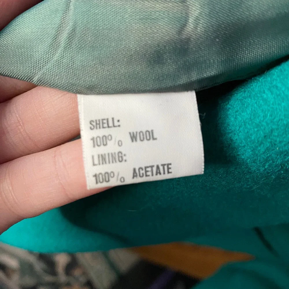 Glenbrooke Long Trench‎ Coat Women Large Teal Wool Double Breasted Vintage